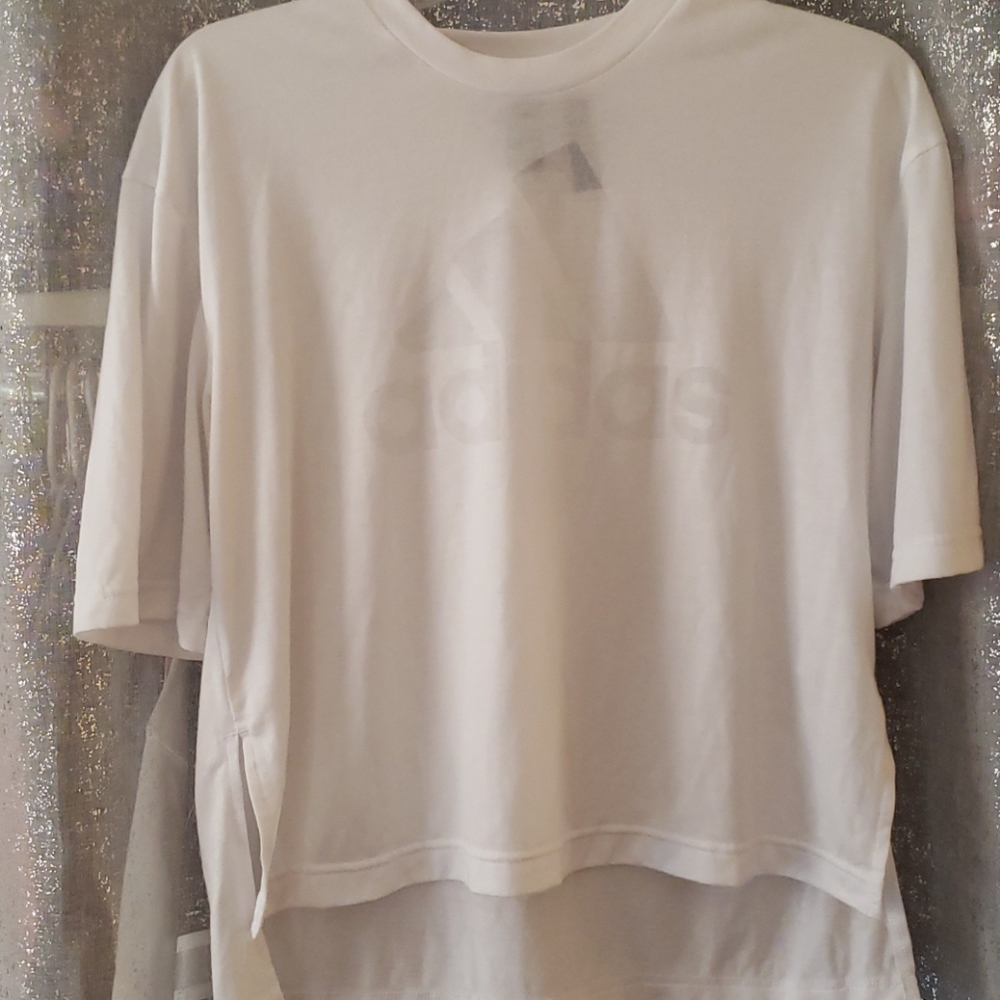 adidas white transparent crop tee